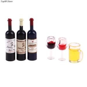 3-5pcs 1/12 garrafas de resina em miniatura de bonecas mini garrafas de vinho tinto copos de copos mode mobiliário de cozinha acessórios para casa de boneca