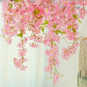 Dekorativa blommor 180 cm Artificial Cherry Blossom Vine Wedding Tak Decoration Silk Flower Home Interior