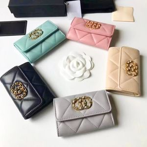 CC Fashion Designer Brieftet Caviar Leder Kartenhalter gesteppte Münze Geldbörse Herren Geldbörsen Kettenkarteninhaber Damen Key Bud Blue Passhalter Schlüsselbund Wickeln Brieftaschen