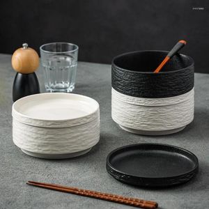 Zestawy naczyń stołowych Proste czarno -białe instant instant Bowl Home Restaurant El Ceramic