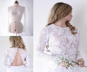 Volle Spitze Brautjacken 2019 Frühling Maßgeschneiderte Lange Ärmel Wraps Rückenfreie Applizierte Capes Hochzeitskleid Zubehör7325235