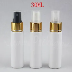 Storage Bottles 30ML White Flat Shoulder Plastic Bottle With Gold Spray Pump 30CC Makeup Sub-bottling Toner / Water Packaging