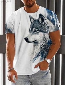 Camiseta casual masculina camiseta masculina para homens 3D Graphic Wolf T Tops de moda de moda de grandes dimensões Mangas curtas Casas de rua de verão 240402