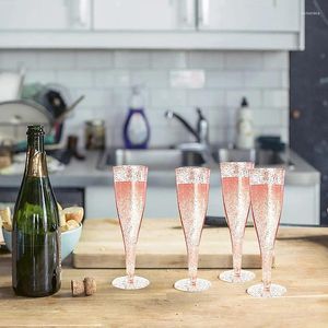 Disposable Cups Straws 5pcs 135ML Champagne Cup Plastic Flutes Wedding Birthday Party Supplies Bar Drink Red Wine Ice Cream