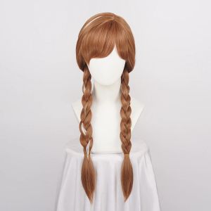 Wigs Halloween Women Princess Anna Wig Brown Braids Adult Party Synthetic Hair + Wig Cap