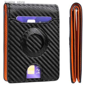 Money Clips Carbon Fiber Leather Wallet Plånbok NYA AIRTAG PALLETSPRACKER MENS KORT KONTRASSING Färg Ultratunn kreditkortshållare Mynt L240402