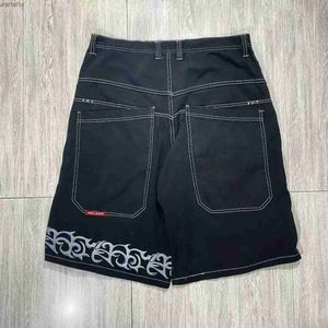 Men's Shorts Hiphop American mens shorts pattern print Y2k retro mens and womens street denim shorts basketball shortsL2404