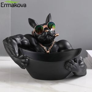 ERMAKOVA Cool Dog Figurine Dog Statue Storage Box Animal Ornament Resin Craft Art Sculpture Figurine Home Decoration Gift 240325