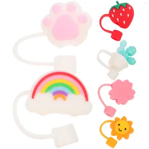 Disposable Cups Straws 6 Pcs Straw Dust Plug Creative Caps Top Hat Covers Silica Gel Child Adorable Plastic