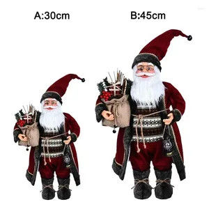 Decorações de natal em pé estatuetas de papai noel bonecas com sacos de presente decoração de chapéu vermelho para enfeites de festa em casa feliz ano crianças favores