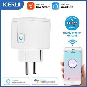 Soquete smart smart smart kerui tuya wi -fi adaptador de plugue 16a soquete de controle de voz remoto trabalha com o Alexa Google Assistant Smart Life