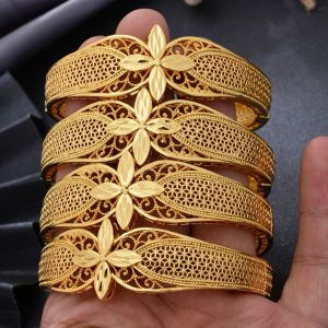 Braccialetti 24k 4pcs/lotto Dubai Gold Color Bangles for Women Uomini africani Braccialetti Braccialetti Etiopi gioielli