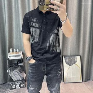 Roupas gráficas de camisetas polos pólo masculinas Top preto com colarinho camiseta masculina Camisetas listradas de streetwear algodão elegante em xl