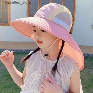 Breite Krempe Hüte Eimer Hüte Sommer Baby Sonne Hut mit Hals FL STR STR WEITE BRIM BEACH HATTEN KINDEN Eimer Hut UV Schutz Panama C für Jungen Mädchen Outdoor L240402