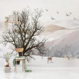 Wallpapers Custom 3D Snow Elk Flying Bird Nature Scenery TV Sofa Bedroom Background Wallpaper Mural