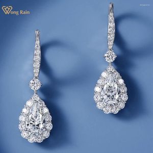Dingle örhängen Wong Rain 925 Sterling Silver Pear Cut Lab Sapphire Gemstone Drop For Women Wedding Party Jewelry Wholesale