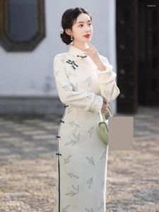 Casual Dresses Autumn Winter Long Cheongsam Vintage Chinese Style Mandarin Collar Dress Womens Qipao Slim Party Vestido S-xxxl
