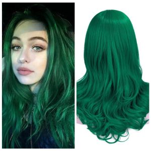 Parrucche Wigee Long sintetiche parrucche verdi parrucca di mezzo ondulata per donne quotidiani/festa/cosplay resistenti al calore falsi