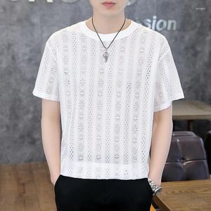 Männer T-shirts Seide Baumwolle Mischungen Gestricktes Hemd Für Männer Kurzarm Casual Sommer Qualität Hohl Atmungsaktive Spitze Luxus Camisetas de