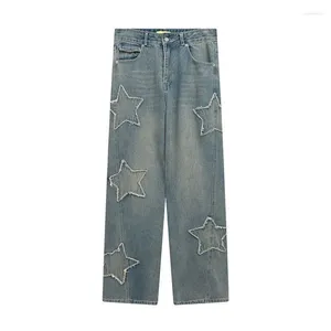 Frauen Jeans Harajuku Street Star Stickerei Gewaschen Männer Und Frauen 2024 Lose Beiläufige Retro Hohe Gerade Hosen Lange Hosen