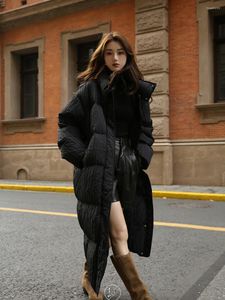 Women's Jackets Long Down Jacket For Winter White Duck Pleated Windproof Design Thickened Hairless Collar Casual Temperament