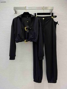 Brand set Women jacket Set Belt buckle lapel short cardigan top Two-piece Designer fashion women trousers suit jacket 2pcs Apr 02