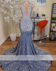 Новое прибытие 2024 Sparkly Sier Diamonds Mermaid Prom Плать