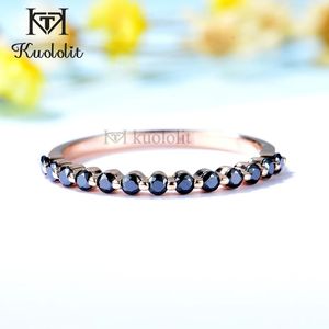 Kuololit Black 585 14K 18K Rose Gold Bubble Ring for Women Solitaire Matching Wedding Diamonds Band Engagement 240402