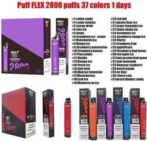 Оригинальные QST Puff Flex 2800 Puffs 5% отправка со склада в Европе Электронные сигареты 850 мАч Предварительно заполненное устройство Одноразовые авторизованные вейпы 37 цветов