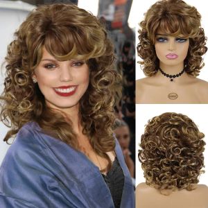 Peruk gnimegil sentetik saç karışımı kahverengi kısa kıvırcık peruklar kadınlar için Afro -Amerikan peruk afro kıvırcık kıvrımlı doğal peruk patlama olabilir