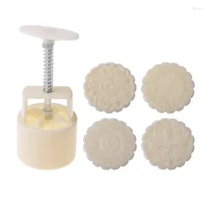 Baking Tools 100g Mooncake Mold 4 Flowers Stamps Round Barrel Hand Press Moon Cake Pastry Mould DIY Bakware