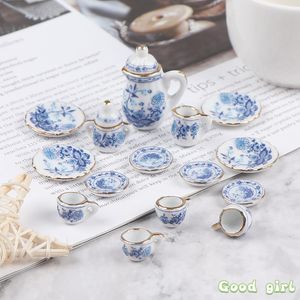 15Pcs 1:12 Miniature Porcelain Tea Cup Set Flower Tableware Kitchen Dollhouse Furniture Toys For Children Tea Cups Dollhouse