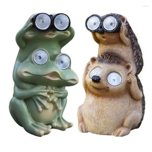 Garden Decorations Solar Eye Lights Frog Statue Auto Illumination Cartoon Frogs Artificial Harts Figurines Finely Polished Flowerpot Decors