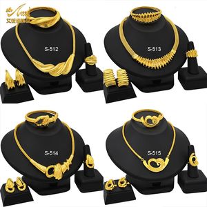 ANIID Dubai 24k Gold Plated Jewelry Set For Women Bridal Ethiopian Jewellery Wedding Brazilian African Earring Necklace 240322