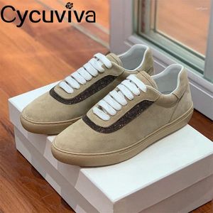 Casual Shoes Designer Cow Suede Flat Loafers Women Low Top Khaki Lace Up Platform Autumn Holiday Running Driving Sneakers