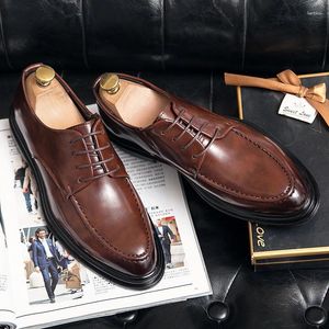 Sapatos casuais masculinos negócios casamento formal vestidos de couro macio rendas derby sapato preto marrom respirável calçados de cavalheiro mans