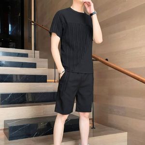 Male T Shirt Plain Clothes for Men Gym Sports Suits Jogging Tracksuit No Shorts Sets Black Top Fashion Elastic Cool S 240329