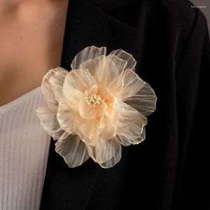 Brooches Handmade Large Flower Brooch Roman Fabric Geometric Plant Fashion Jewelry Clothing Accessories Lapel Pins Wedding Party