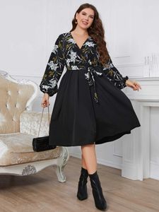 Basic Casual Dresses Plus Size Dresses For Women Casual Clothing V Neck Long Slves Elegant Party Black Large Size Female Midi Dress 3XL 4XL Y240515