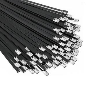 Skålar metall zip slipsar svart 100 st 11,8 tum 304 rostfritt stål epoxibelagd kabel slips för maskin fordon gård kablar
