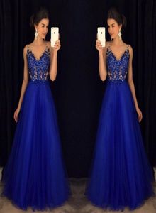 Royal Blue Beaded Prom Dresses Long vestidos de fiesta largos elegantes de gala V Neck A Line Formal Evening Party Gowns7843177