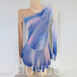 Liuhuo Anpassa färger Figur Skating Dress Girls Skating Dance Skirt Kvalitet Kristaller Stretchy Spandex Dancewear Ballet Blue BD1642