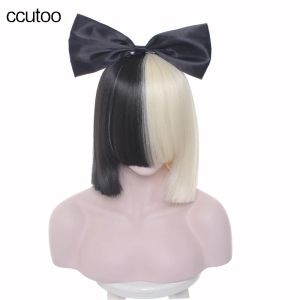 Perücken ccutoo 38cm sia weiblich halb schwarz und blonde kurze bo synthetische haare volle bangs hitzebeständige cosplay cosplay wig+boge