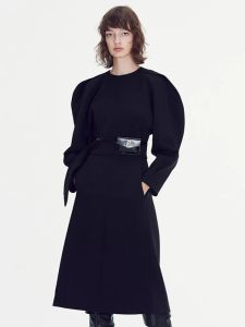 Women Dress 2022 Spring Summer and Autumn New Balloon Sleeve Dress Black A-line Women Casual Dress Mid-length Dress