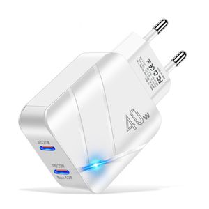 40W Dual Ports USB C Type-C PD Wall Charger Snabb laddning EU US 20W Power Adapters för Apple iPad iPhone 13 14 15 Pro Max Samsung Xiaomi Huawei Android Smart Phone PC PC