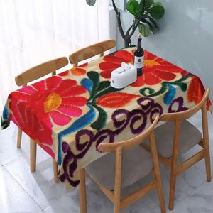 Toalha de mesa retangular à prova d'água, flores mexicanas, bordado, arte, toalha de mesa com borda elástica, tecido floral folk