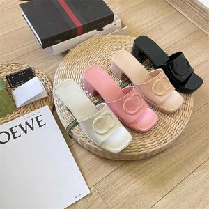 32% OFF Designer shoes G Square Head Jelly Color with Heel Sandals Fashionable and Wearing Thick Sole Slippers Outside