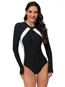 Roupa de banho feminina rash guard uma peça mulher maiô 2024 manga longa mulheres sexy bikini praia natação terno surf banho monokini