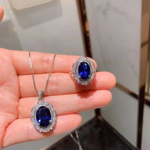 Sets S925 Anexo de prata Europeu e American Tanzanite Anel Blue Pingente Jóias Pingente Ring Ring Stone Principal 8*12 Pingente 10*14 Jewe feminina