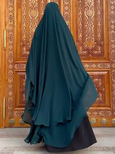 2layers Chifon Long Khimar Women Muzułmańska modlitwa hiżab eid hijabs headscarf szal zasłona długa dwupowłowna djellaba niqab Ramadan 240327